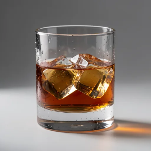 Whiskey glass with grey studio background — input image